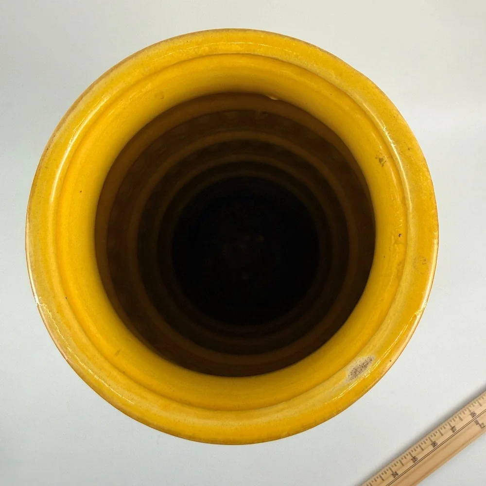 Vtg West Germany Scheurich Pottery Mustard Gold Totem Cylinder Floor Vase 16